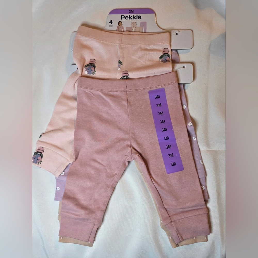 Pekkle Blush and Lavender Baby Girls 4 Pcs Leggings Sz 3M (C-01)